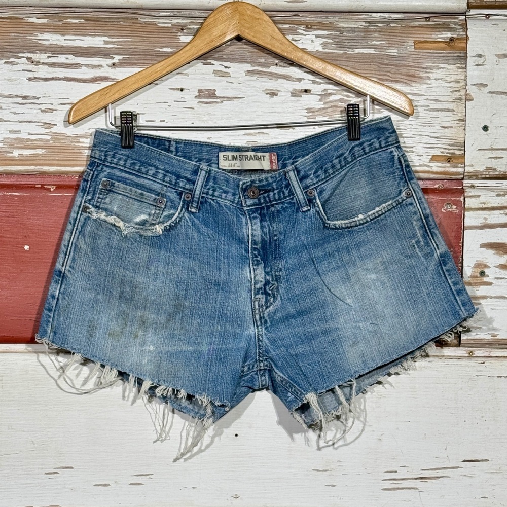 Levi's 514‎ Denim Jean Shorts Frayed Hem Distressed Light Wash Women's 32